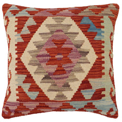 handmade Traditional Pillow Rust Blue Hand-Woven SQUARE 100% WOOL Hand woven turkish pillow2' x 2'