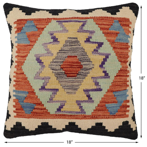 handmade Traditional Pillow Rust Blue Hand-Woven SQUARE 100% WOOL Hand woven turkish pillow2 x 2