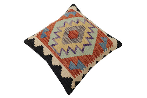 handmade Traditional Pillow Rust Blue Hand-Woven SQUARE 100% WOOL Hand woven turkish pillow2 x 2