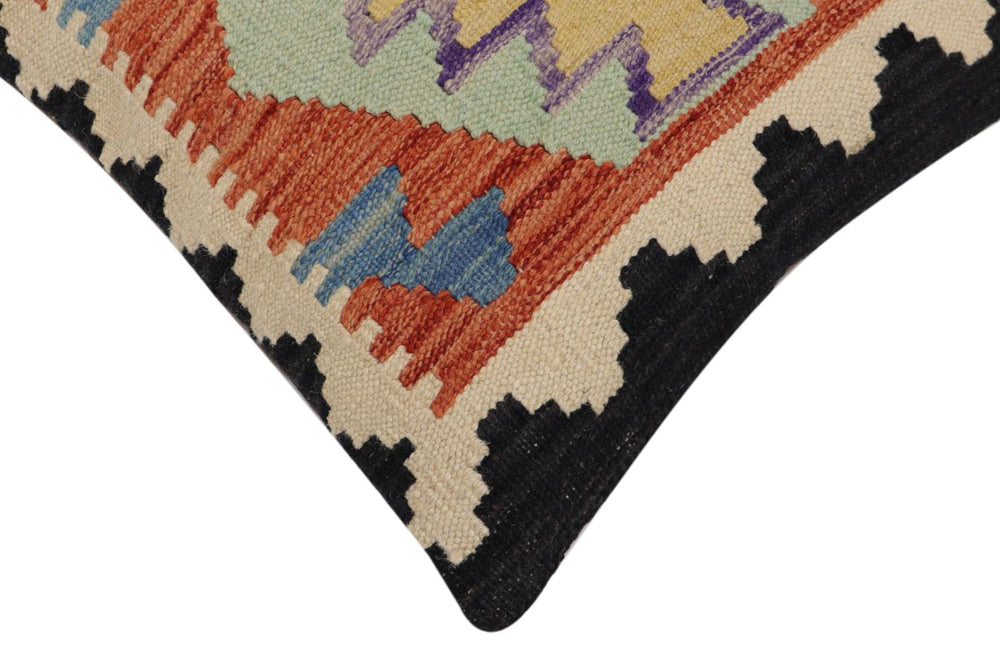 handmade Traditional Pillow Rust Blue Hand-Woven SQUARE 100% WOOL Hand woven turkish pillow2' x 2'