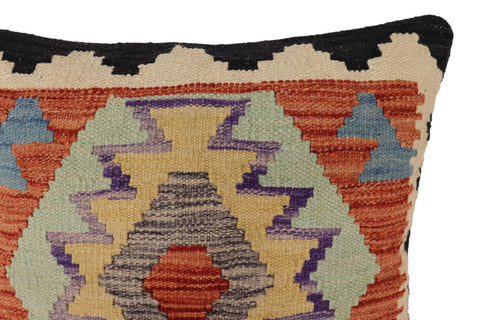 handmade Traditional Pillow Rust Blue Hand-Woven SQUARE 100% WOOL Hand woven turkish pillow2 x 2