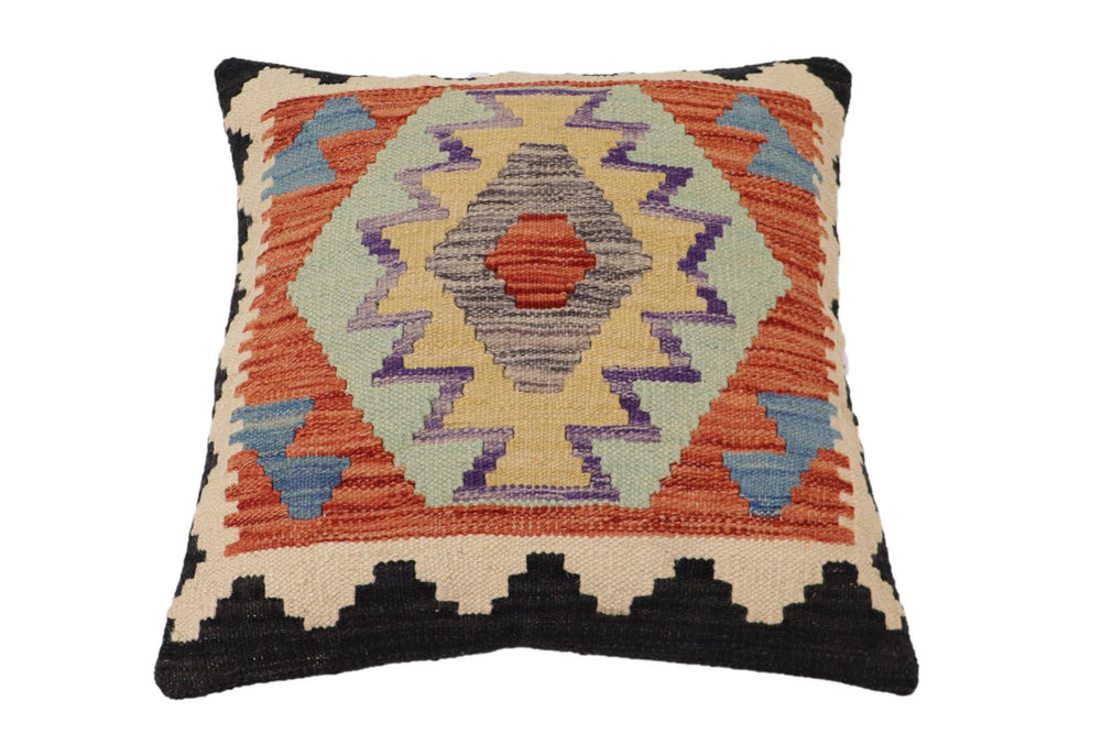 handmade Traditional Pillow Rust Blue Hand-Woven SQUARE 100% WOOL Hand woven turkish pillow2' x 2'