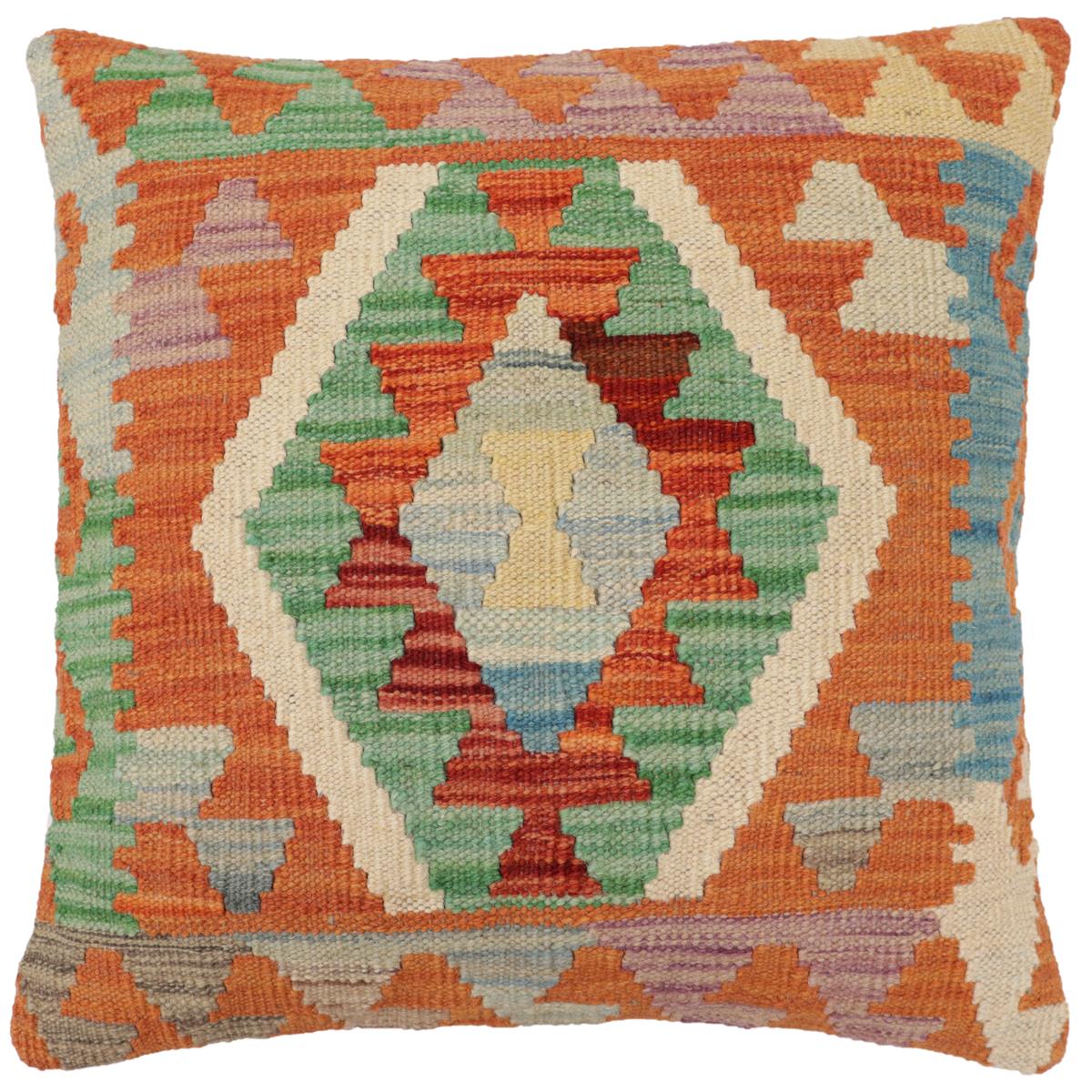 handmade Traditional Pillow Rust Blue Hand-Woven SQUARE 100% WOOL Hand woven turkish pillow2' x 2'