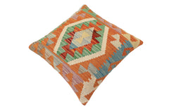 handmade Traditional Pillow Rust Blue Hand-Woven SQUARE 100% WOOL Hand woven turkish pillow2' x 2'