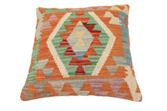 handmade Traditional Pillow Rust Blue Hand-Woven SQUARE 100% WOOL Hand woven turkish pillow2' x 2'