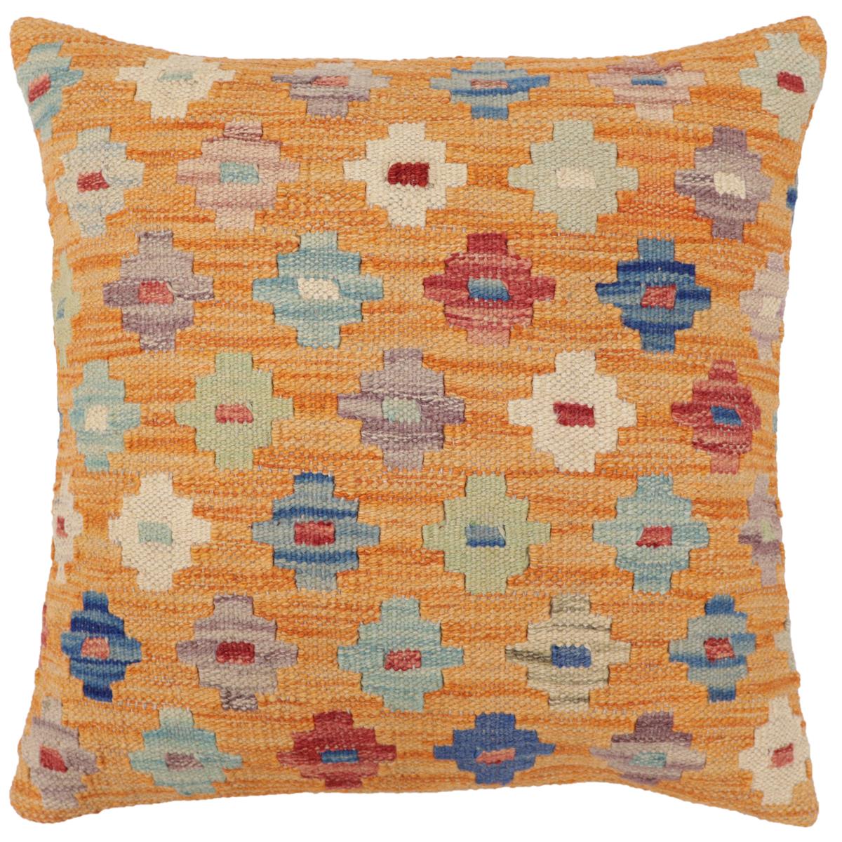 handmade Traditional Pillow Orange Red Hand-Woven SQUARE 100% WOOL Hand woven turkish pillow2' x 2'