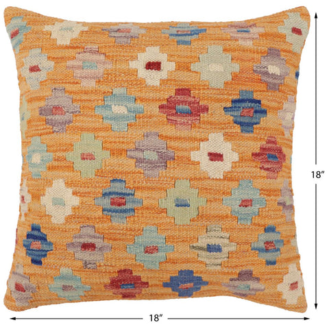 handmade Traditional Pillow Orange Red Hand-Woven SQUARE 100% WOOL Hand woven turkish pillow2' x 2'