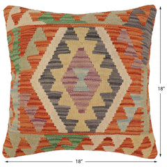 handmade Traditional Pillow Rust Blue Hand-Woven SQUARE 100% WOOL Hand woven turkish pillow2' x 2'