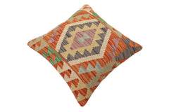handmade Traditional Pillow Rust Blue Hand-Woven SQUARE 100% WOOL Hand woven turkish pillow2' x 2'
