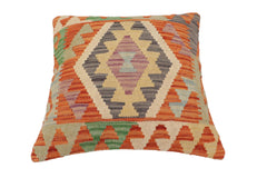 handmade Traditional Pillow Rust Blue Hand-Woven SQUARE 100% WOOL Hand woven turkish pillow2' x 2'