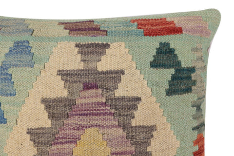 handmade Traditional Pillow Blue Rust Hand-Woven SQUARE 100% WOOL  Hand woven turkish pillow  2 x 2