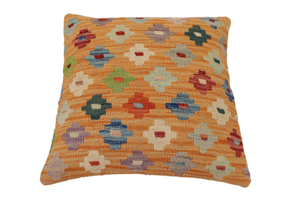 handmade Traditional Pillow Orange Red Hand-Woven SQUARE 100% WOOL Hand woven turkish pillow2' x 2'