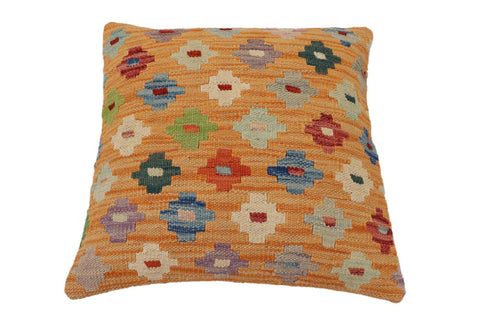 handmade Traditional Pillow Orange Red Hand-Woven SQUARE 100% WOOL Hand woven turkish pillow2 x 2