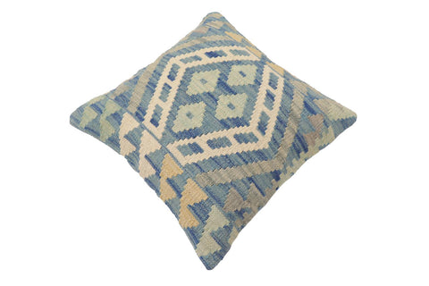 handmade Traditional Pillow Blue Beige Hand-Woven SQUARE 100% WOOL Hand woven turkish pillow2 x 2