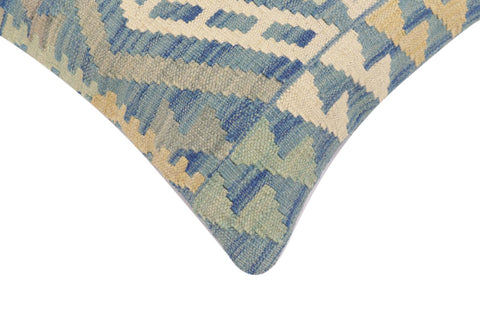 handmade Traditional Pillow Blue Beige Hand-Woven SQUARE 100% WOOL Hand woven turkish pillow2 x 2