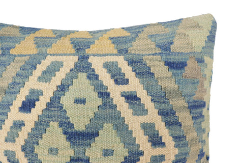 handmade Traditional Pillow Blue Beige Hand-Woven SQUARE 100% WOOL Hand woven turkish pillow2 x 2