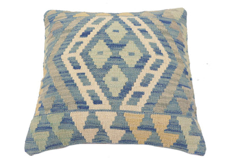 handmade Traditional Pillow Blue Beige Hand-Woven SQUARE 100% WOOL Hand woven turkish pillow2 x 2