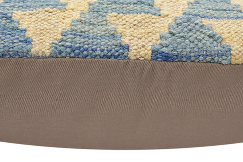 handmade Traditional Pillow Blue Beige Hand-Woven SQUARE 100% WOOL Hand woven turkish pillow2 x 2