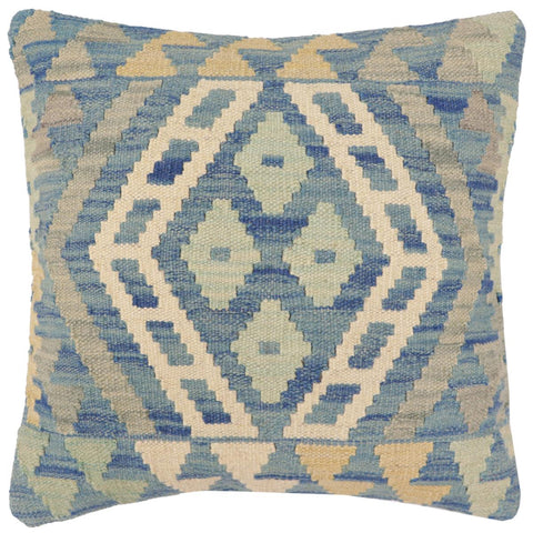 handmade Traditional Pillow Blue Beige Hand-Woven SQUARE 100% WOOL Hand woven turkish pillow2 x 2