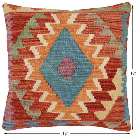 handmade Traditional Pillow Rust Blue Hand-Woven SQUARE 100% WOOL Hand woven turkish pillow2 x 2