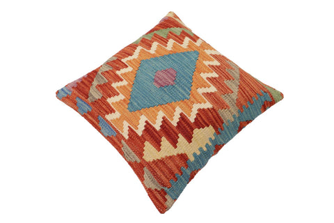 handmade Traditional Pillow Rust Blue Hand-Woven SQUARE 100% WOOL Hand woven turkish pillow2 x 2