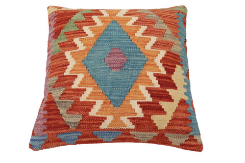 handmade Traditional Pillow Rust Blue Hand-Woven SQUARE 100% WOOL Hand woven turkish pillow2 x 2