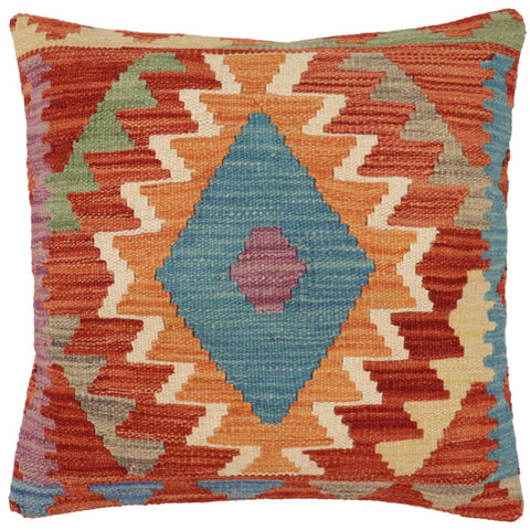 handmade Traditional Pillow Rust Blue Hand-Woven SQUARE 100% WOOL Hand woven turkish pillow2 x 2