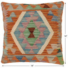 handmade Traditional Pillow Rust Blue Hand-Woven SQUARE 100% WOOL Hand woven turkish pillow2' x 2'