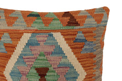 handmade Traditional Pillow Rust Blue Hand-Woven SQUARE 100% WOOL Hand woven turkish pillow2' x 2'