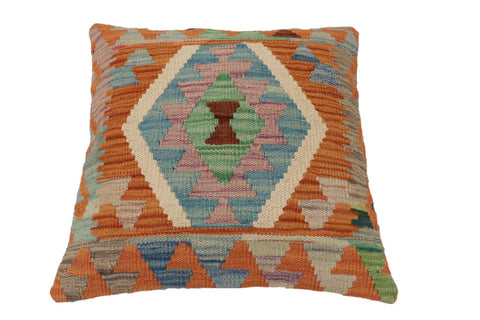 handmade Traditional Pillow Rust Blue Hand-Woven SQUARE 100% WOOL Hand woven turkish pillow2 x 2