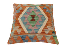 handmade Traditional Pillow Rust Blue Hand-Woven SQUARE 100% WOOL Hand woven turkish pillow2' x 2'