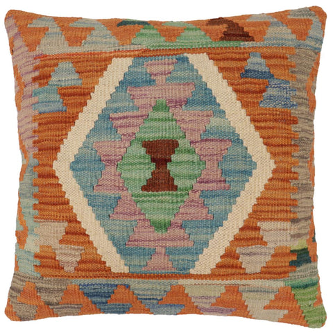 handmade Traditional Pillow Rust Blue Hand-Woven SQUARE 100% WOOL Hand woven turkish pillow2 x 2