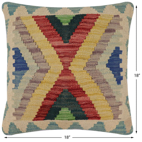 handmade Traditional Pillow Blue Beige Hand-Woven SQUARE 100% WOOL Hand woven turkish pillow2 x 2