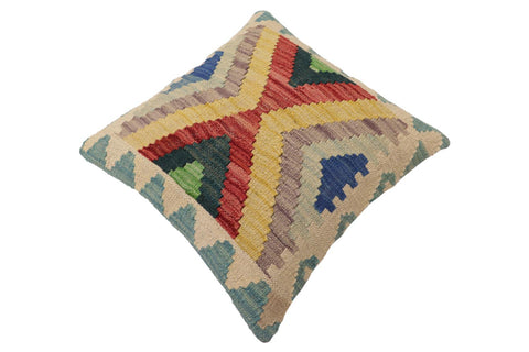 handmade Traditional Pillow Blue Beige Hand-Woven SQUARE 100% WOOL Hand woven turkish pillow2 x 2