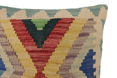 handmade Traditional Pillow Blue Beige Hand-Woven SQUARE 100% WOOL Hand woven turkish pillow2 x 2