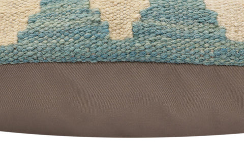 handmade Traditional Pillow Blue Beige Hand-Woven SQUARE 100% WOOL Hand woven turkish pillow2 x 2