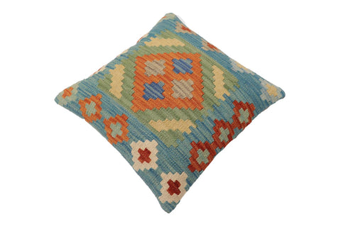 handmade Traditional Pillow Blue Rust Hand-Woven SQUARE 100% WOOL Hand woven turkish pillow2 x 2