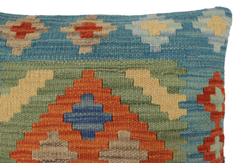 handmade Traditional Pillow Blue Rust Hand-Woven SQUARE 100% WOOL Hand woven turkish pillow2 x 2