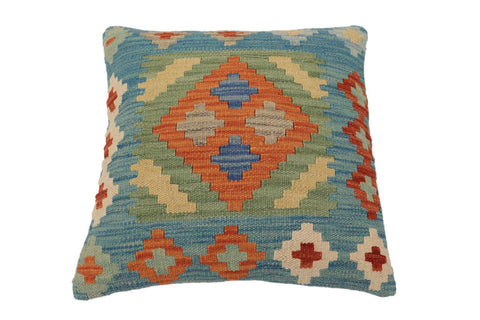 handmade Traditional Pillow Blue Rust Hand-Woven SQUARE 100% WOOL Hand woven turkish pillow2 x 2