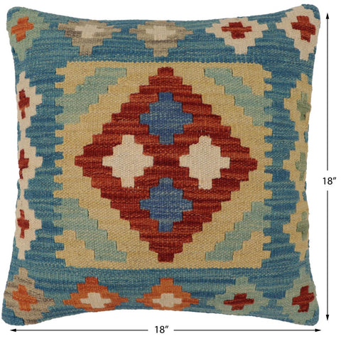 handmade Traditional Pillow Blue Rust Hand-Woven SQUARE 100% WOOL Hand woven turkish pillow2 x 2
