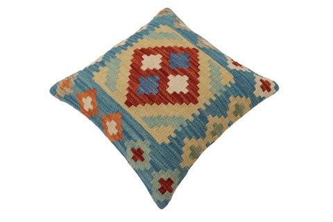 handmade Traditional Pillow Blue Rust Hand-Woven SQUARE 100% WOOL Hand woven turkish pillow2 x 2