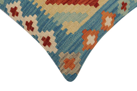 handmade Traditional Pillow Blue Rust Hand-Woven SQUARE 100% WOOL Hand woven turkish pillow2 x 2