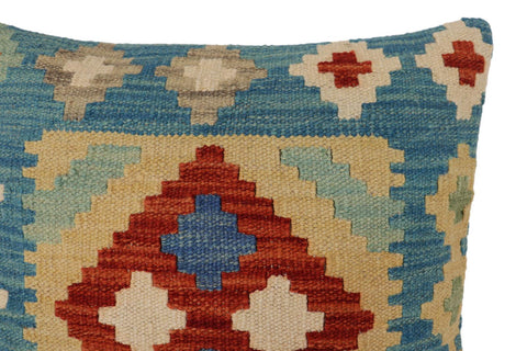 handmade Traditional Pillow Blue Rust Hand-Woven SQUARE 100% WOOL Hand woven turkish pillow2 x 2