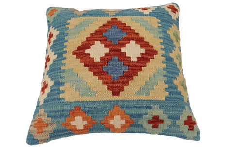 handmade Traditional Pillow Blue Rust Hand-Woven SQUARE 100% WOOL Hand woven turkish pillow2 x 2