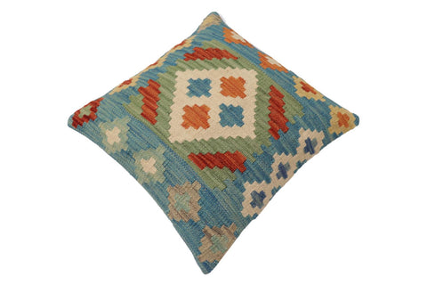 handmade Traditional Pillow Blue Rust Hand-Woven SQUARE 100% WOOL Hand woven turkish pillow2 x 2