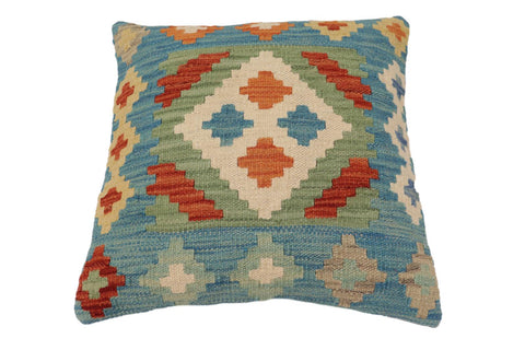 handmade Traditional Pillow Blue Rust Hand-Woven SQUARE 100% WOOL Hand woven turkish pillow2 x 2