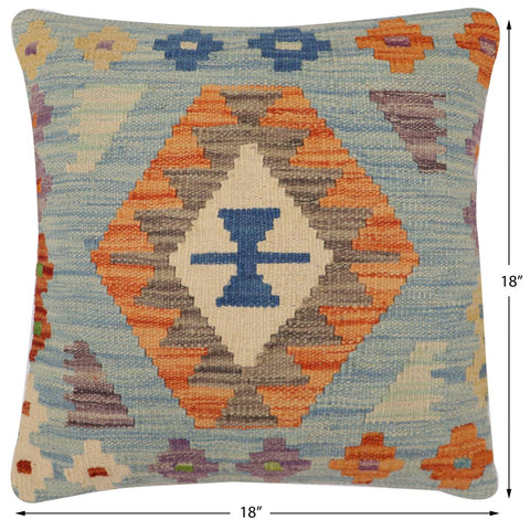 handmade Traditional Pillow Blue Rust Hand-Woven SQUARE 100% WOOL Hand woven turkish pillow2 x 2