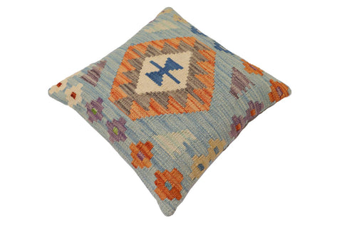 handmade Traditional Pillow Blue Rust Hand-Woven SQUARE 100% WOOL Hand woven turkish pillow2 x 2