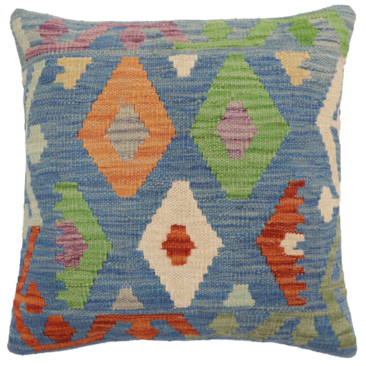 handmade Traditional Pillow Blue Rust Hand-Woven SQUARE 100% WOOL Hand woven turkish pillow2 x 2