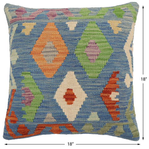 handmade Traditional Pillow Blue Rust Hand-Woven SQUARE 100% WOOL Hand woven turkish pillow2 x 2